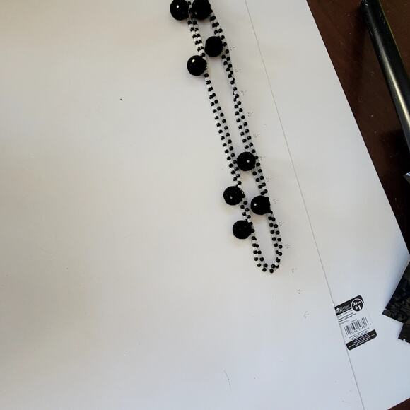 Vintage Black Beaded Double Strand Necklace with Large Textured Round Accents - Picture 9 of 10